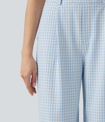 Halara Flex™ Pantalon de travail en vichy, taille haute, coupe droite, avec poches.