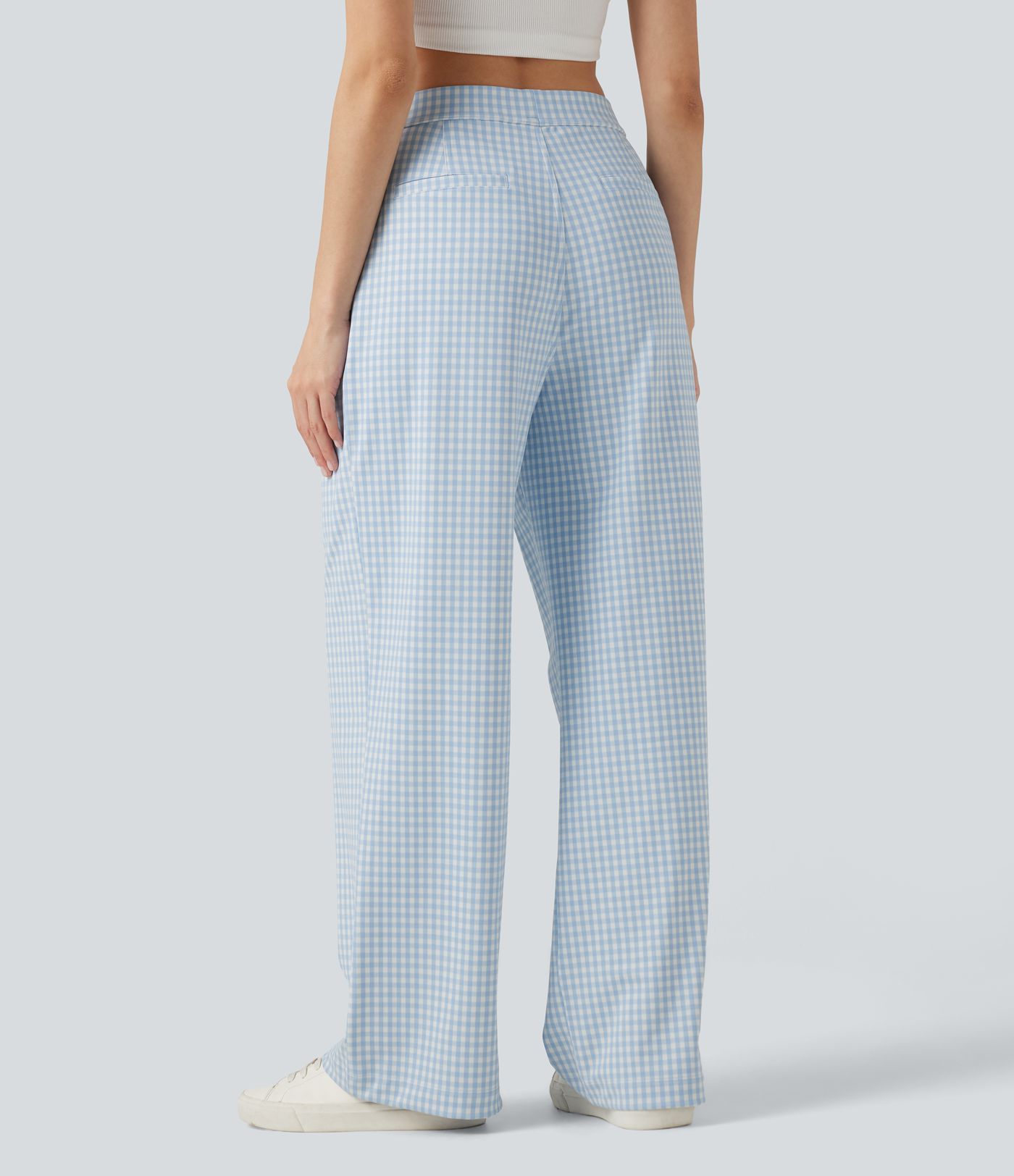 Halara Flex™ Pantalon de travail en vichy, taille haute, coupe droite, avec poches.