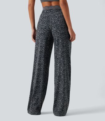 Halara UltraSculpt™ -  Yogahose mit hohem Bund, Seitentaschen, Leopardenmuster, Kontrastspitze und geradem Bein