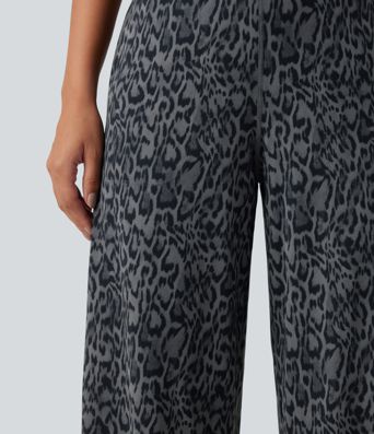Halara UltraSculpt™ -  Yogahose mit hohem Bund, Seitentaschen, Leopardenmuster, Kontrastspitze und geradem Bein
