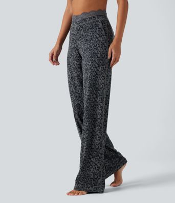 Halara UltraSculpt™ -  Yogahose mit hohem Bund, Seitentaschen, Leopardenmuster, Kontrastspitze und geradem Bein