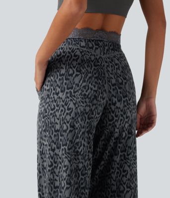 Halara UltraSculpt™ -  Yogahose mit hohem Bund, Seitentaschen, Leopardenmuster, Kontrastspitze und geradem Bein