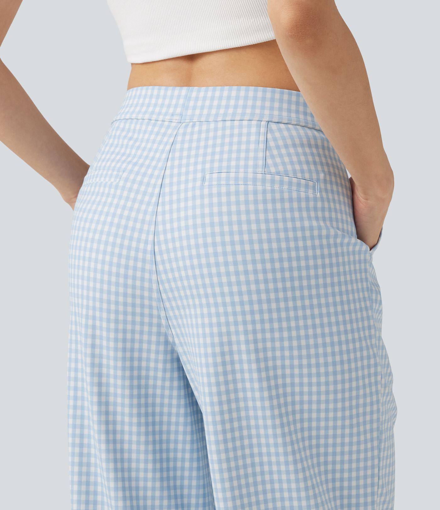 Halara Flex™ Pantalon de travail en vichy, taille haute, coupe droite, avec poches.
