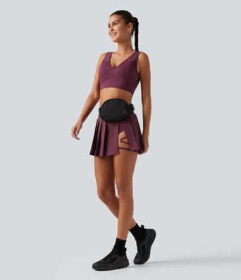 Breezeful™ - Plissierter 2-in-1 Tanz-Minirock mit mittelhohem Bund, Seitentasche, Gürtel und asymmetrischem Saum - schnelltrocknend Breezeful™ - Plissierter 2-in-1 Tanz-Minirock mit mittelhohem Bund, Seitentasche, Gürtel und asymmetrischem Saum - schnelltrocknend