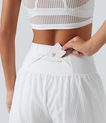 SoftlyZero™ QuickDry Shorts de yoga 2 en 1 con cintura alta cruzada, en tejido eyelet, 3'' con bolsillos