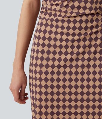 Halara UltraSculpt™ Plaid Print Boat Neck Sleeveless Bodycon Midi Casual Dress Halara UltraSculpt™ Plaid Print Boat Neck Sleeveless Bodycon Midi Casual Dress