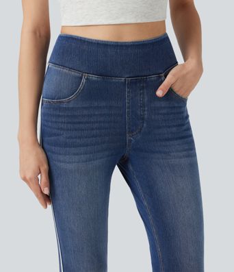 Halara Flex™ High Waisted Stripe Skinny Washed Casual Jeans with Pockets Halara Flex™ High Waisted Stripe Skinny Washed Casual Jeans with Pockets