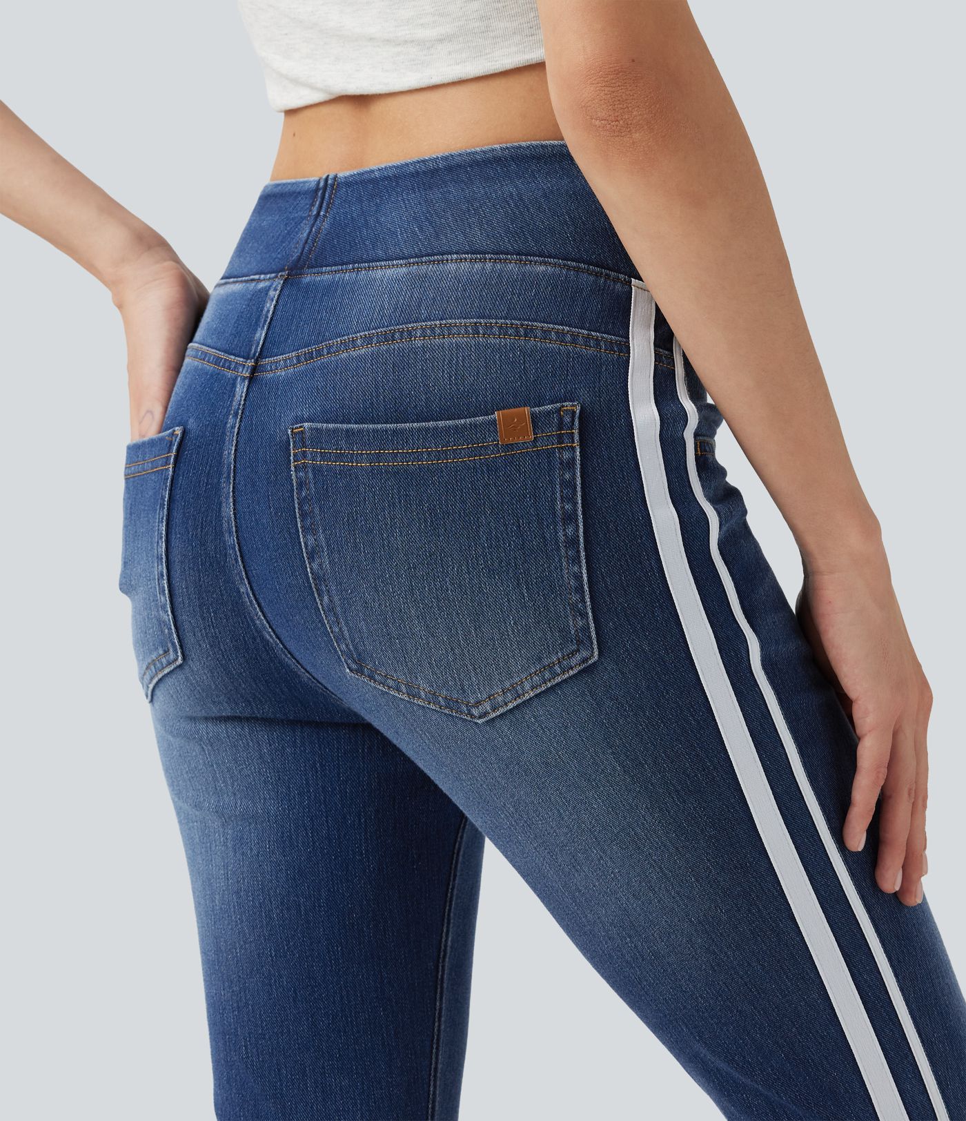 Halara Flex™ High Waisted Stripe Skinny Washed Casual Jeans with Pockets Halara Flex™ High Waisted Stripe Skinny Washed Casual Jeans with Pockets