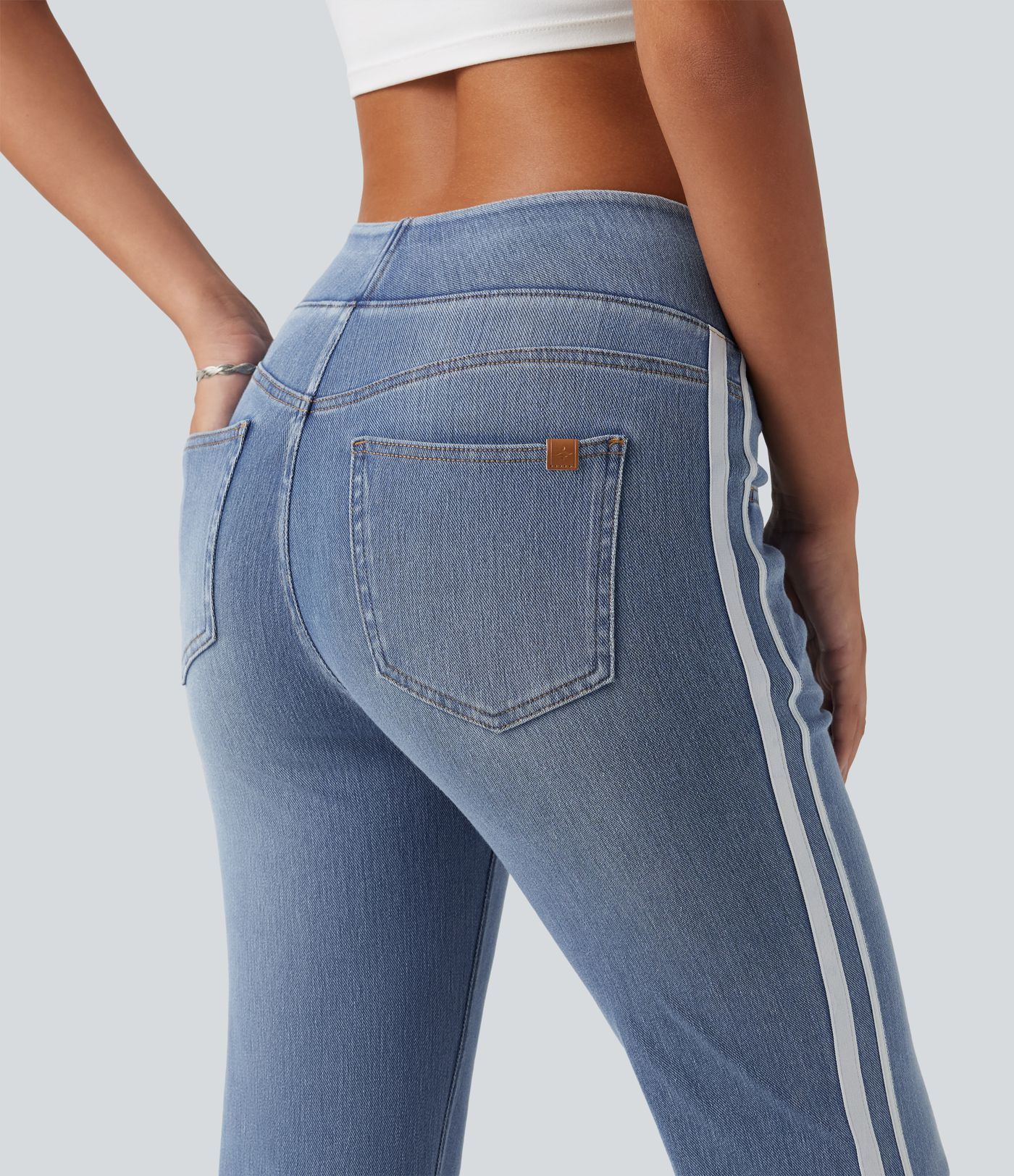 Halara Flex™ High Waisted Stripe Flare Washed Casual Jeans with Pockets