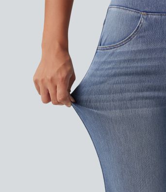 Halara Flex™ High Waisted Stripe Flare Washed Casual Jeans with Pockets