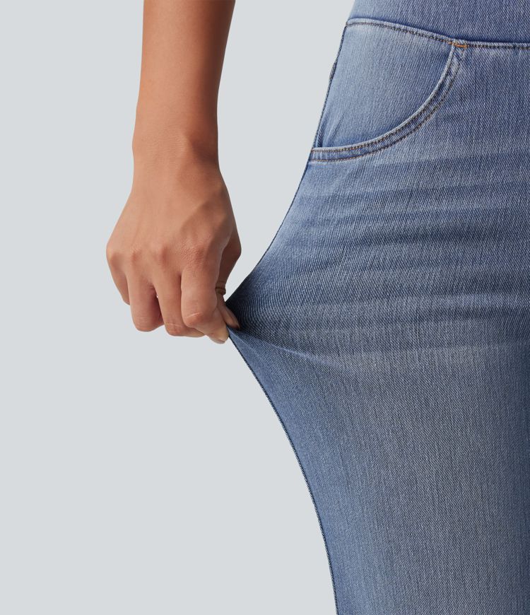 Halara Flex™ High Waisted Stripe Flare Washed Casual Jeans with Pockets