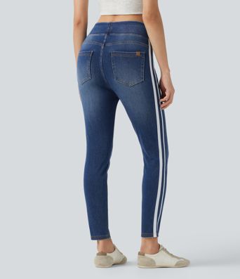 Halara Flex™ High Waisted Stripe Skinny Washed Casual Jeans with Pockets Halara Flex™ High Waisted Stripe Skinny Washed Casual Jeans with Pockets