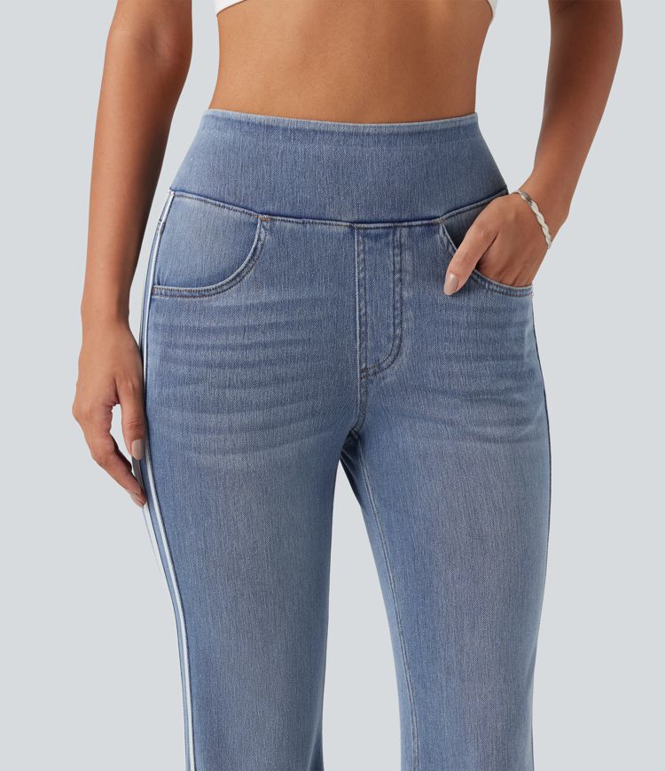 Halara Flex™ High Waisted Stripe Flare Washed Casual Jeans with Pockets