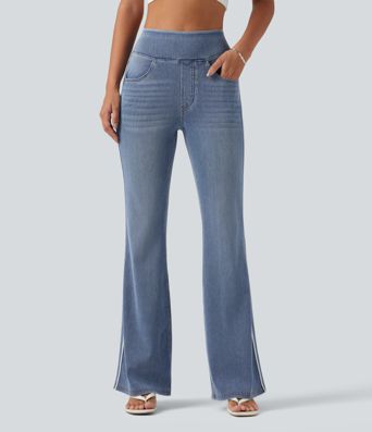 Halara Flex™ High Waisted Stripe Flare Washed Casual Jeans with Pockets