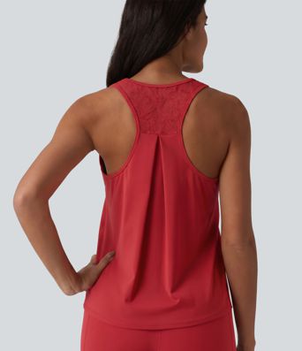 SoftlyZero™ Airy Racerback Contrast Lace InstantCool Workout Tank Top-UPF50+