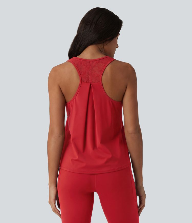 SoftlyZero™ Airy Racerback Contrast Lace InstantCool Workout Tank Top-UPF50+