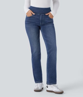 Halara Flex™ Denim Heat - Gewaschene Bootcut-Jeans aus Denim mit hohem Bund und Seitentaschen