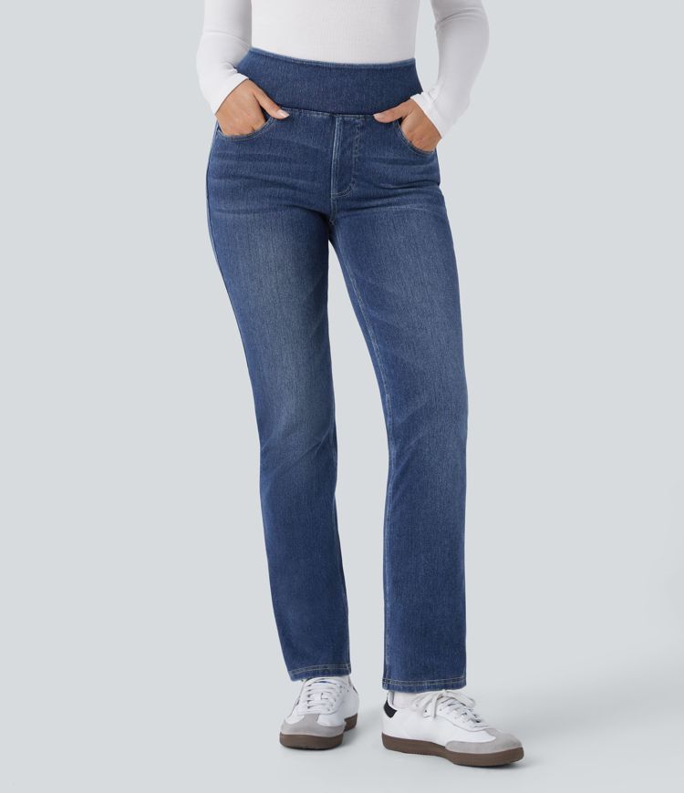 Halara Flex™ Denim Heat - Gewaschene Bootcut-Jeans aus Denim mit hohem Bund und Seitentaschen