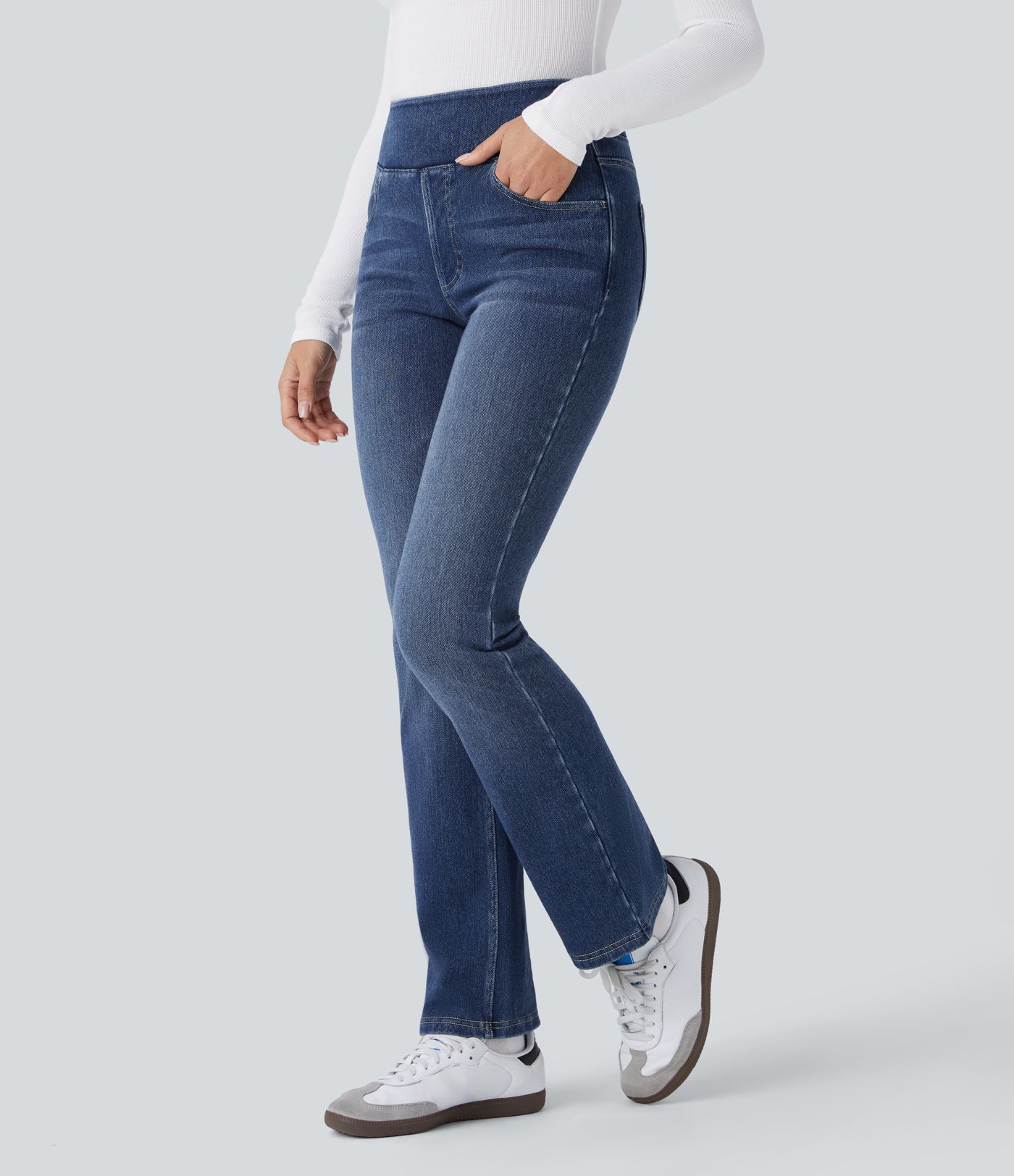 Halara Flex™ Denim Heat - Gewaschene Bootcut-Jeans aus Denim mit hohem Bund und Seitentaschen