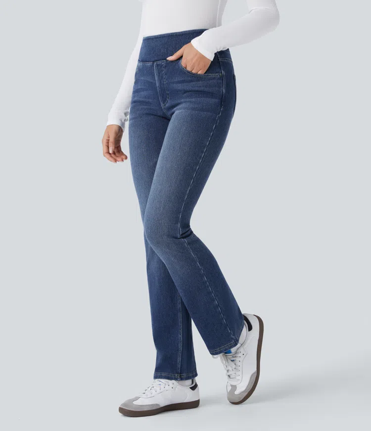 Halara Flex™ Denim Heat - Gewaschene Bootcut-Jeans aus Denim mit hohem Bund und Seitentaschen