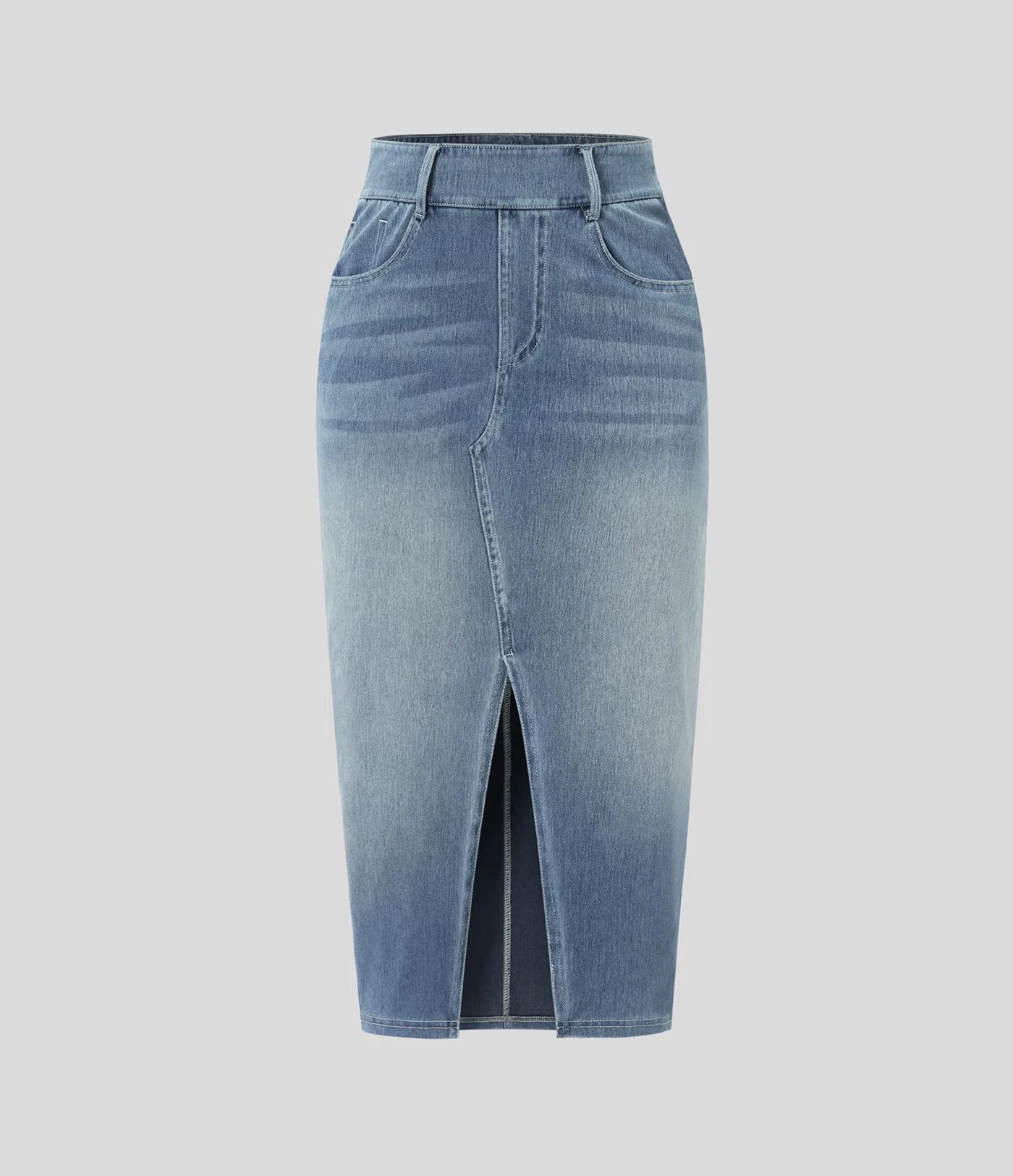 Halara Flex™ High Waisted Pockets Bodycon Washed Denim Casual Midi Skirt Halara Flex™ High Waisted Pockets Bodycon Washed Denim Casual Midi Skirt