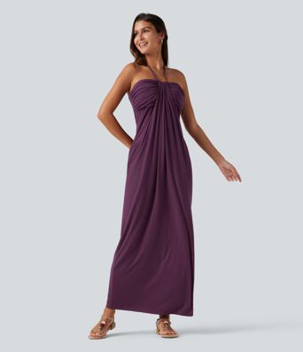 Maxikleid mit Neckholder, Bindeband am Rücken, integriertem BH und Taschen – für Körbchengrößen DD–F Maxikleid mit Neckholder, Bindeband am Rücken, integriertem BH und Taschen – für Körbchengrößen DD–F