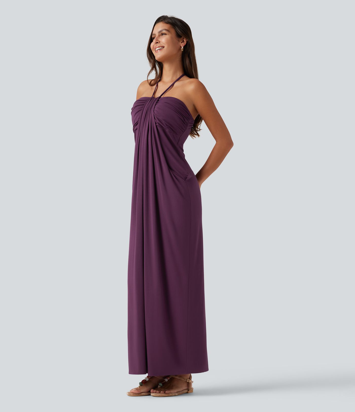 Robe longue dos-nu à nouer avec soutien-gorge intégré et poches, bonnets DD à F Robe longue dos-nu à nouer avec soutien-gorge intégré et poches, bonnets DD à F