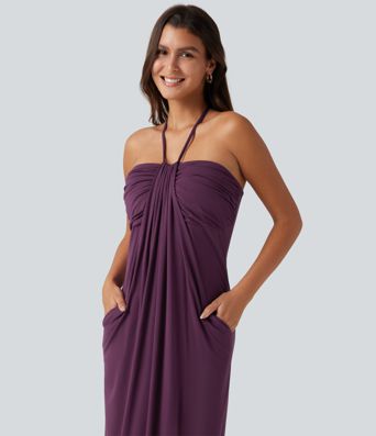 Robe longue dos-nu à nouer avec soutien-gorge intégré et poches, bonnets DD à F Robe longue dos-nu à nouer avec soutien-gorge intégré et poches, bonnets DD à F
