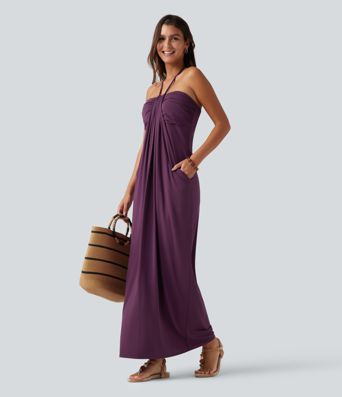 Robe longue dos-nu à nouer avec soutien-gorge intégré et poches, bonnets DD à F Robe longue dos-nu à nouer avec soutien-gorge intégré et poches, bonnets DD à F