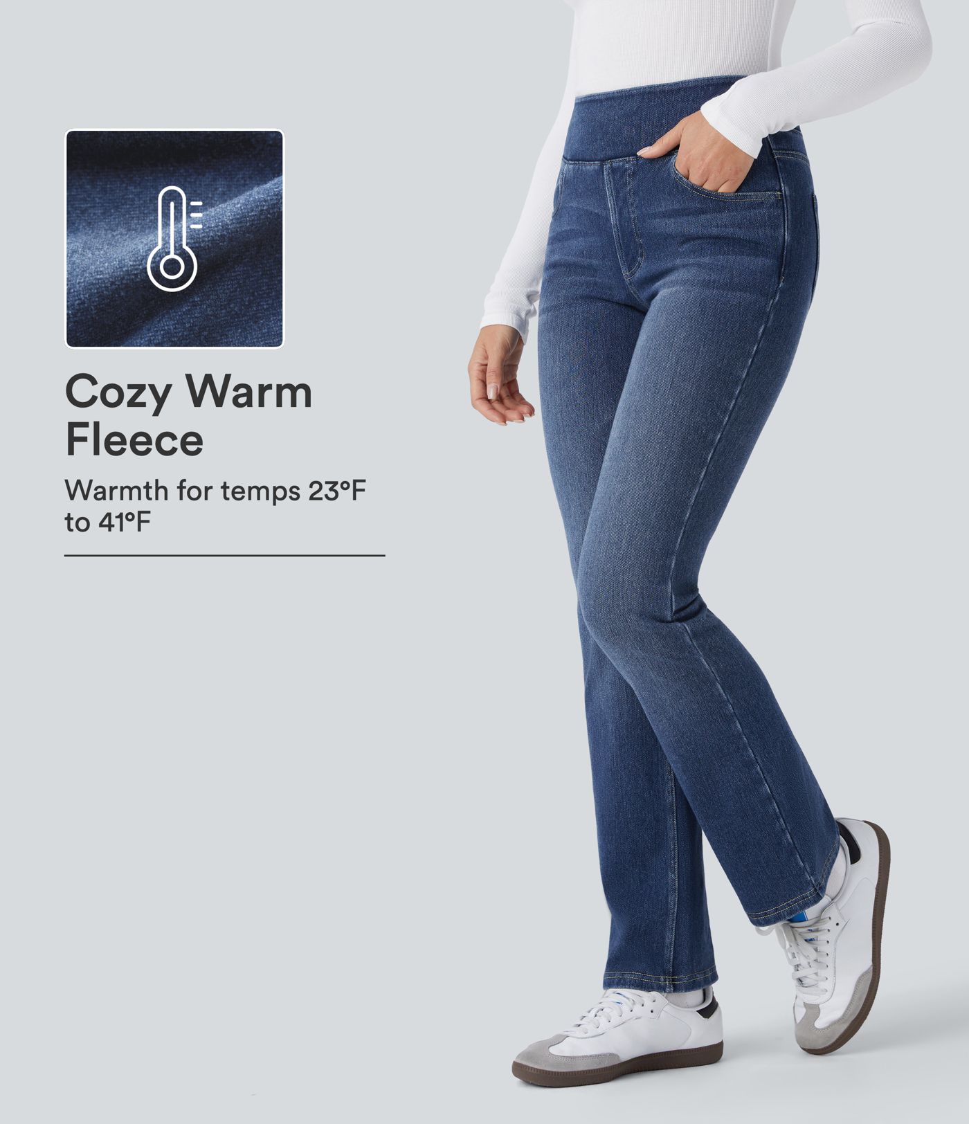 Halara Flex™ Denim Heat - Gewaschene Bootcut-Jeans aus Denim mit hohem Bund und Seitentaschen