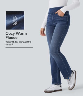 Halara Flex™ Denim Heat - Gewaschene Bootcut-Jeans aus Denim mit hohem Bund und Seitentaschen