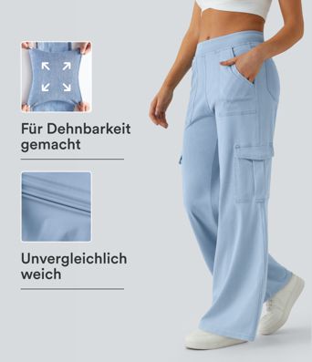 Jean Cargo Décontracté Halara Flex™ Coupe Droite à Taille Moyenne avec Poches Jean Cargo Décontracté Halara Flex™ Coupe Droite à Taille Moyenne avec Poches