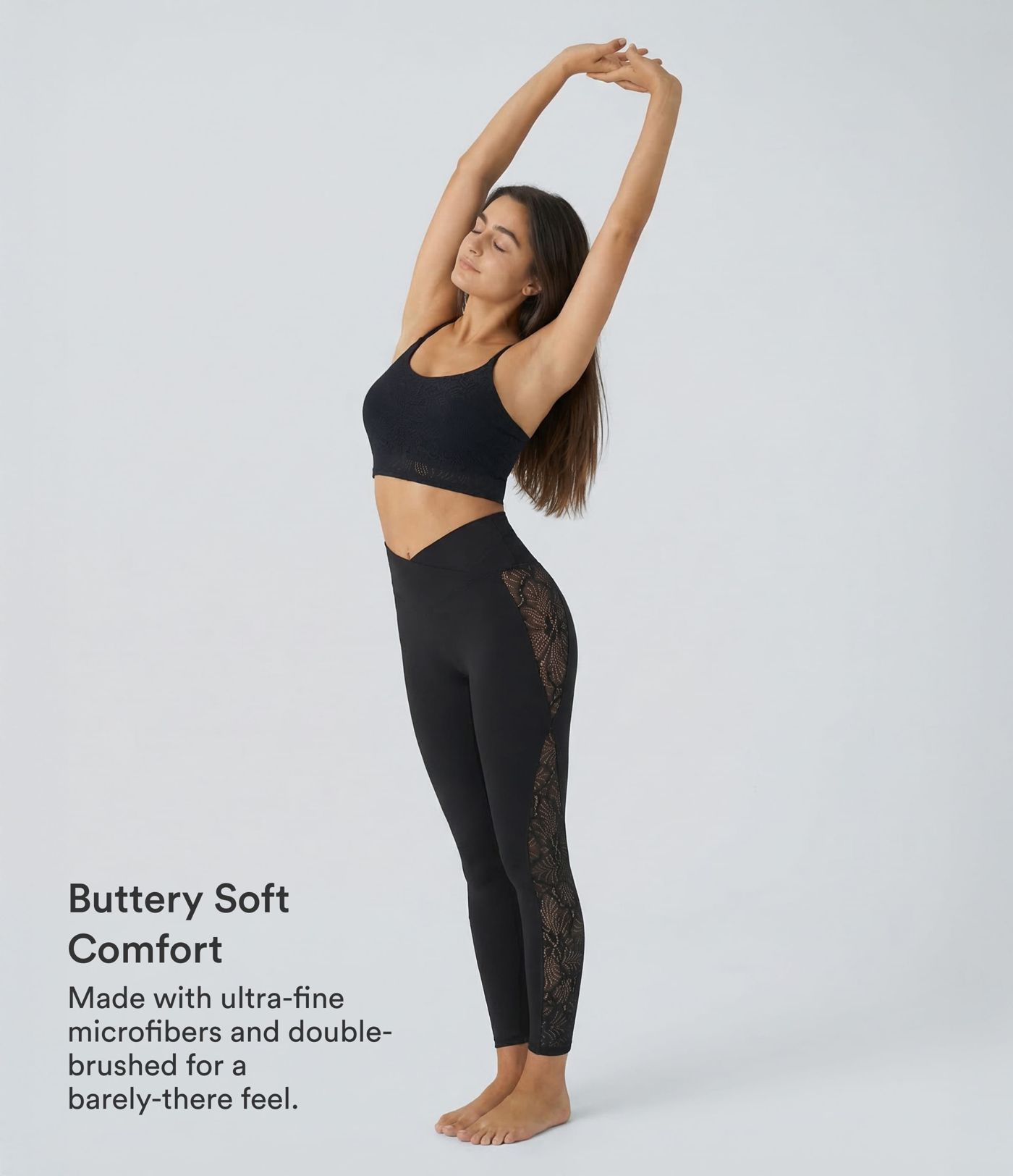 SoftlyZero™ High Waisted Crossover Contrast Lace Pocket Yoga Leggings-UPF50+