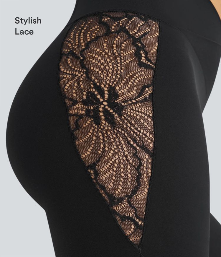 SoftlyZero™ High Waisted Crossover Contrast Lace Pocket Yoga Leggings-UPF50+