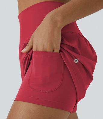 Pantalones cortos 2 en 1 de tiro alto con bolsillo interior y trasero Pantalones cortos 2 en 1 de tiro alto con bolsillo interior y trasero