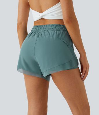 Flowy 2-in-1-Shorts mit Kordelzug und konstrastierendem Mesh