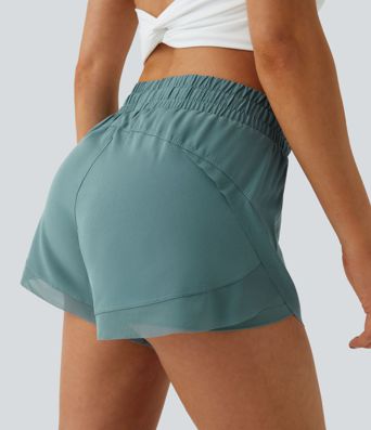 Flowy 2-in-1-Shorts mit Kordelzug und konstrastierendem Mesh