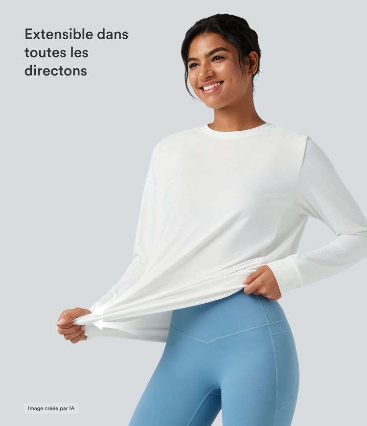 Haut de sport yoga col rond manches longues froncé - UPF50+
