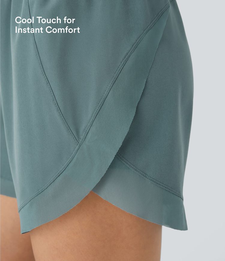 Shorts de running 2 en 1, talle medio con cordón, mesh en contraste, estilo fluido, 5'' Shorts de running 2 en 1, talle medio con cordón, mesh en contraste, estilo fluido, 5''