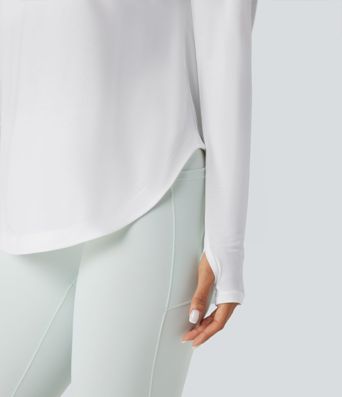 Top de sport yoga une épaule séchage rapide ourlet arrondi asymétrique manches longues avec trous pouces - Brassière intégrée Top de sport yoga une épaule séchage rapide ourlet arrondi asymétrique manches longues avec trous pouces - Brassière intégrée