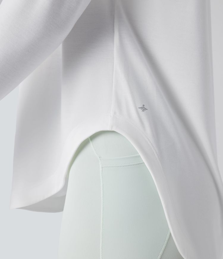Top de sport yoga une épaule séchage rapide ourlet arrondi asymétrique manches longues avec trous pouces - Brassière intégrée Top de sport yoga une épaule séchage rapide ourlet arrondi asymétrique manches longues avec trous pouces - Brassière intégrée