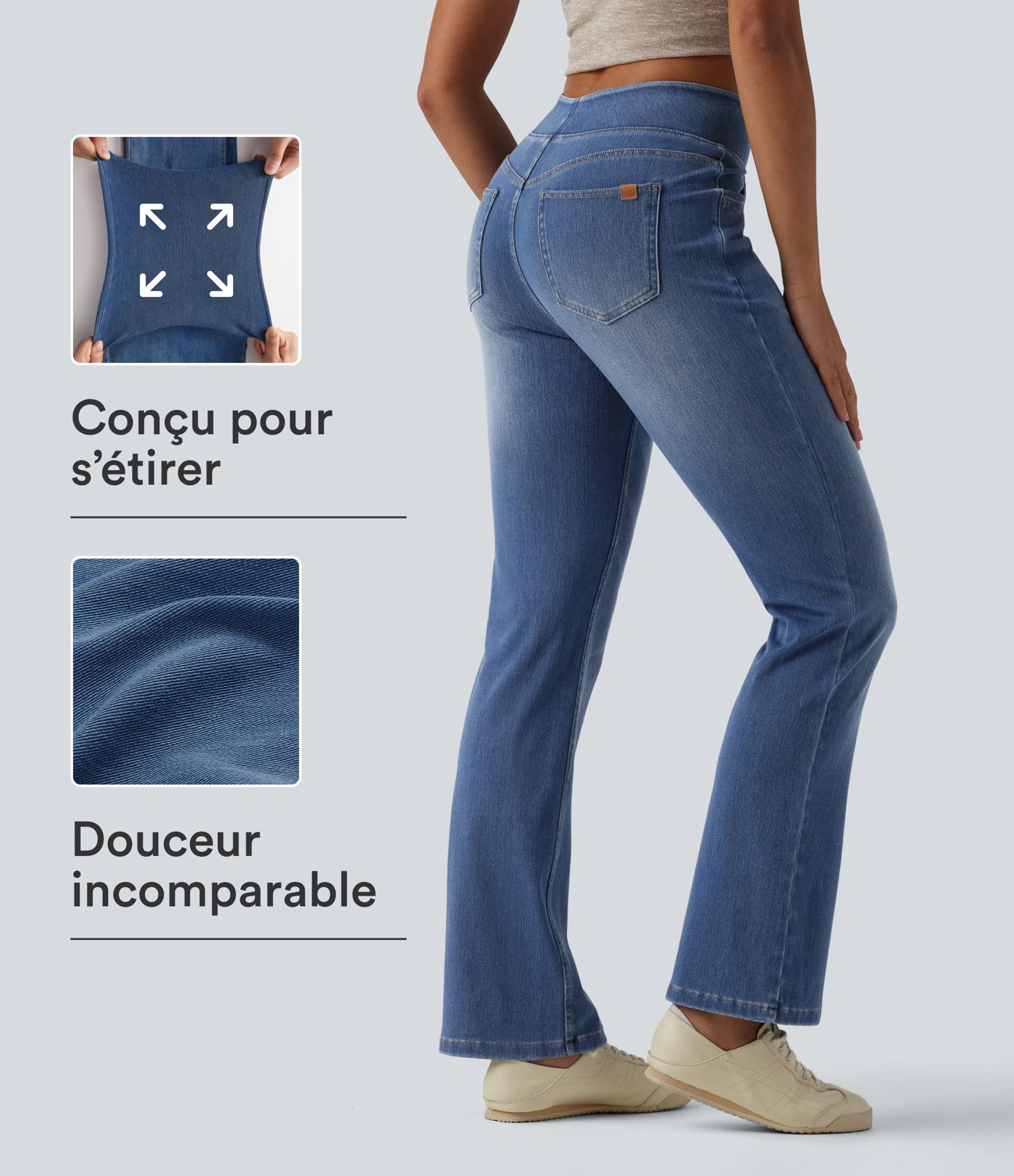 Jean Halara Flex™ Curvy taille haute bootcut délavé décontracté avec poches Jean Halara Flex™ Curvy taille haute bootcut délavé décontracté avec poches