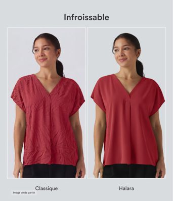 Blouse de travail oversize col V manches courtes infroissable