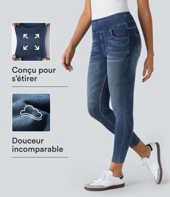 Leggings 7/8 décontractés en denim taille haute avec poches Halara Flex™