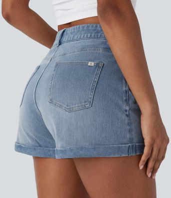 Halara Flex™ Mid Rise Zipper Pockets Denim Casual Shorts 3''