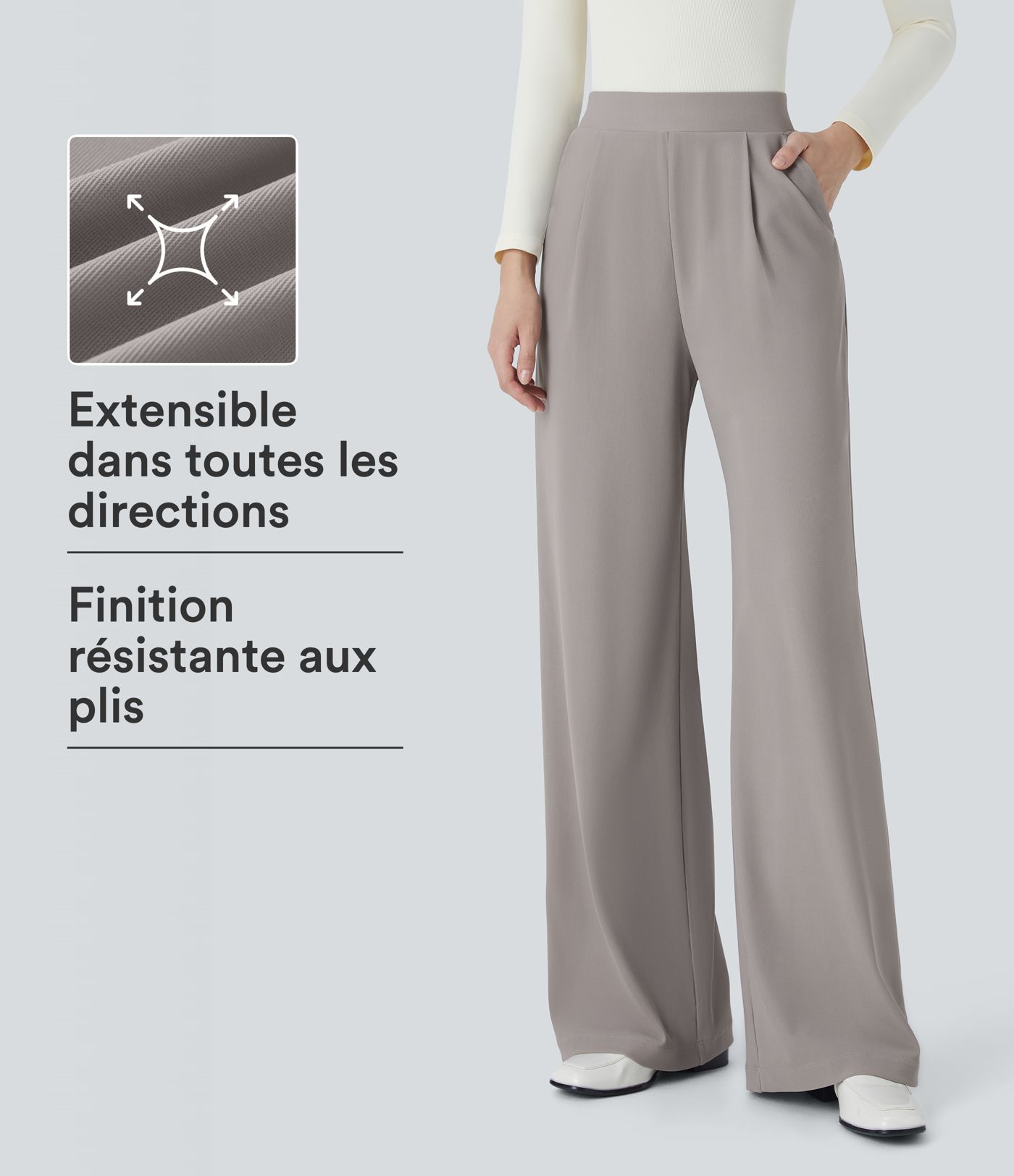 Halara Flex™ Pantalon Tailleur Évasé à Taille Haute Sculptant la Silhouette avec Poches Latérales Micro Waffle Halara Flex™ Pantalon Tailleur Évasé à Taille Haute Sculptant la Silhouette avec Poches Latérales Micro Waffle