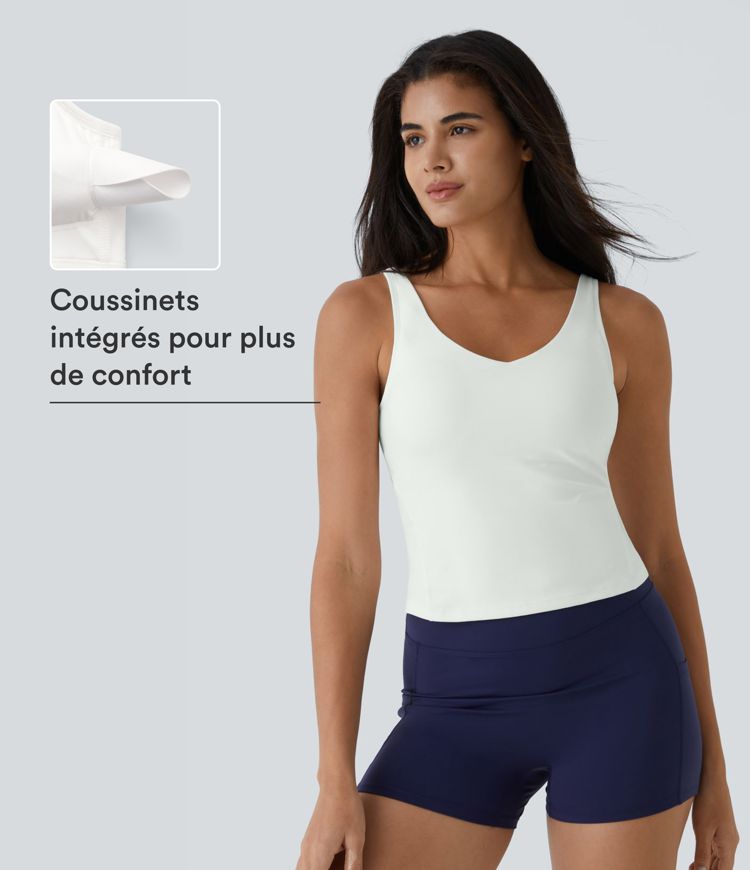 Softlyzero™ Plush Top Débardeur Uni Col en V Soutien-Gorge Intégré Softlyzero™ Plush Top Débardeur Uni Col en V Soutien-Gorge Intégré