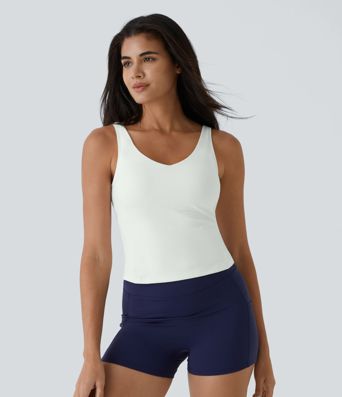 Softlyzero™ Plush Top Débardeur Uni Col en V Soutien-Gorge Intégré Softlyzero™ Plush Top Débardeur Uni Col en V Soutien-Gorge Intégré