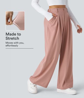 Halara Flex™ ハイウエスト・ポケット付き ワイドレッグ ワッフルワークパンツ