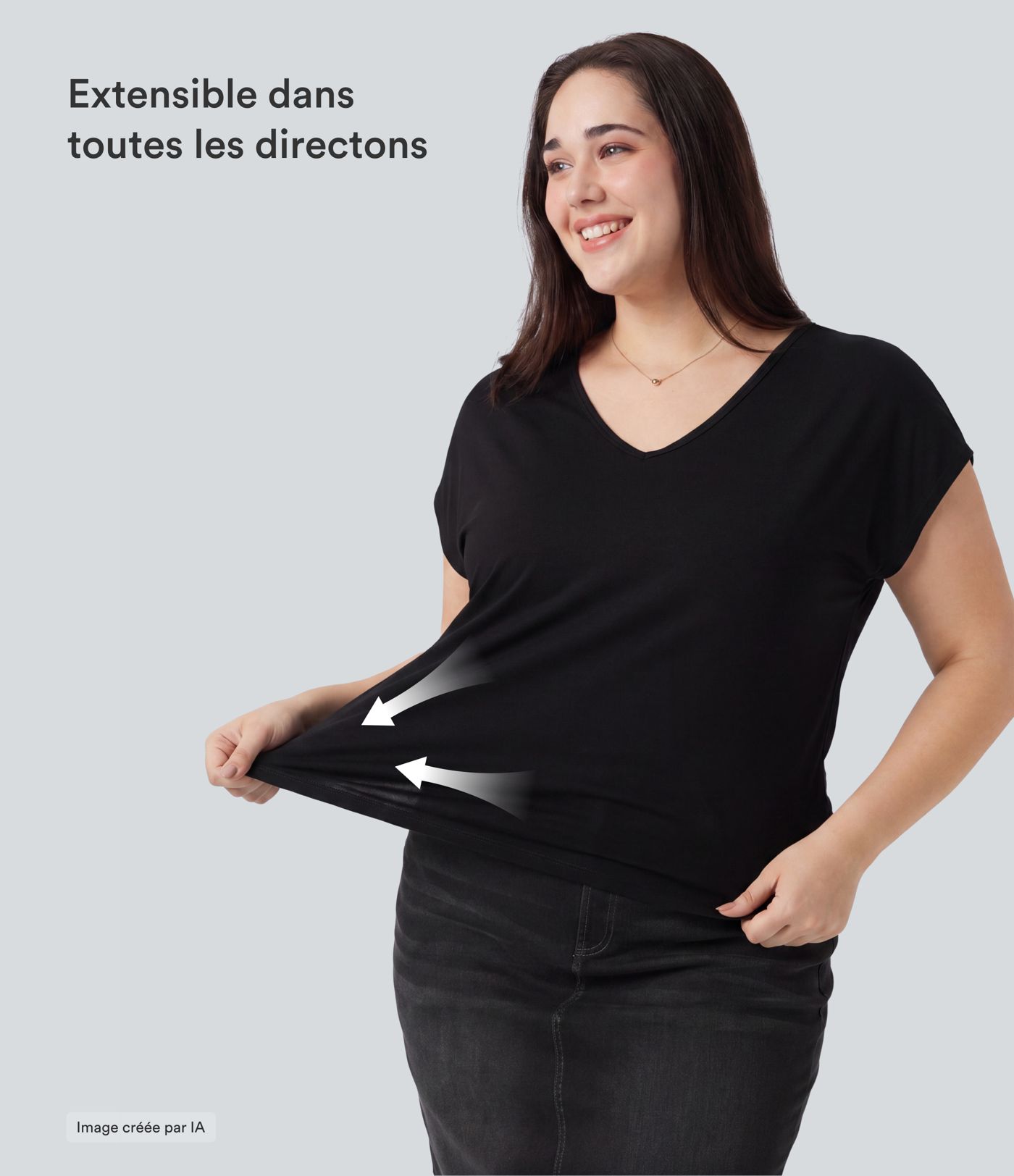 T-shirt décontracté grande taille col V manches courtes